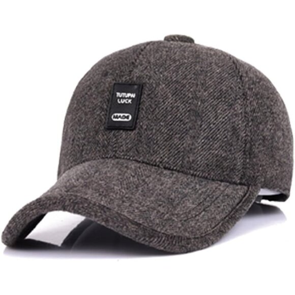 🆕 Men Brown Baseball Cap Winter Warm Wool Tweed Peaked Fold Earmuff Jacket Hat - Picture 1 of 6
